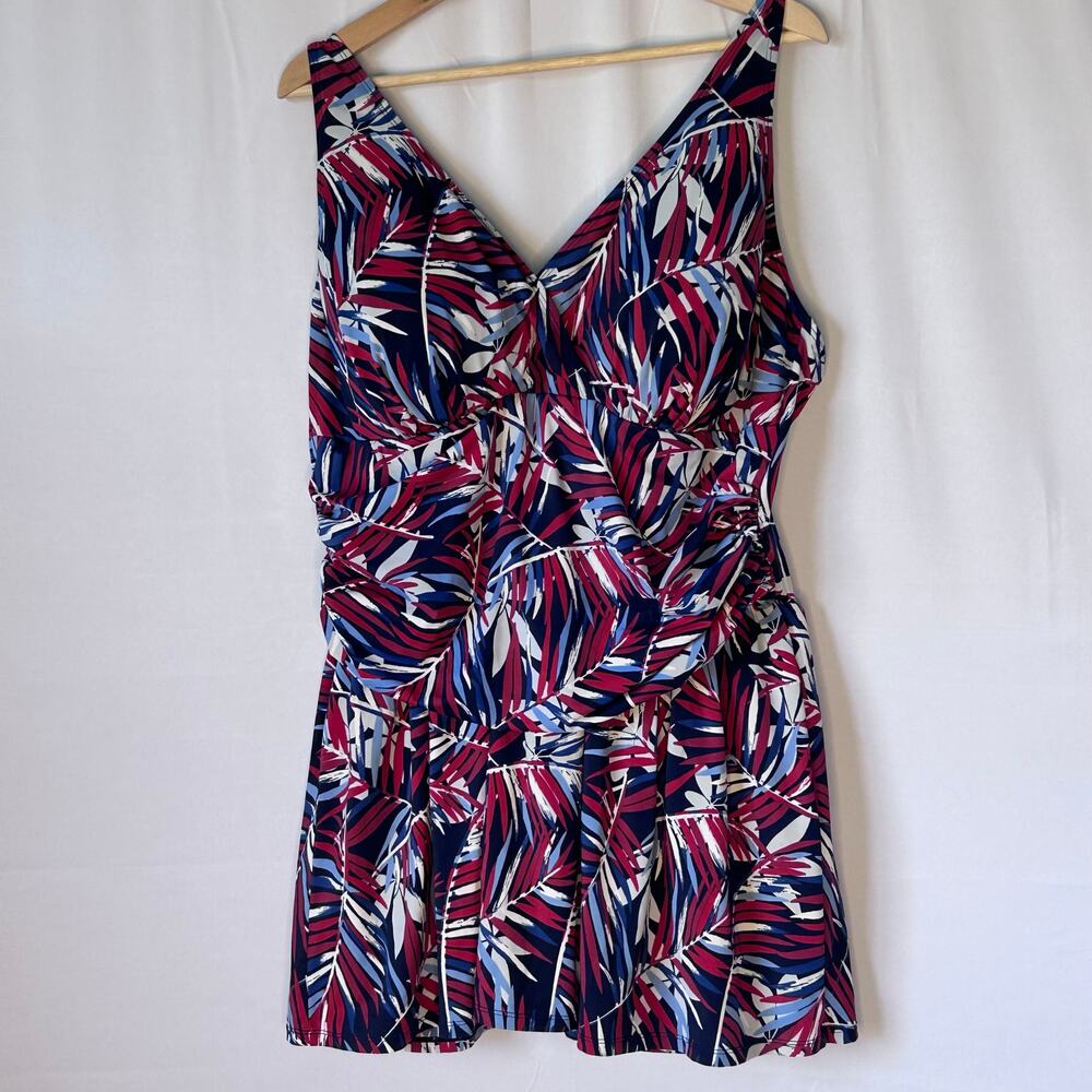 Denim&Co Navy, White & Magenta Printed One-Piece Swimdress
